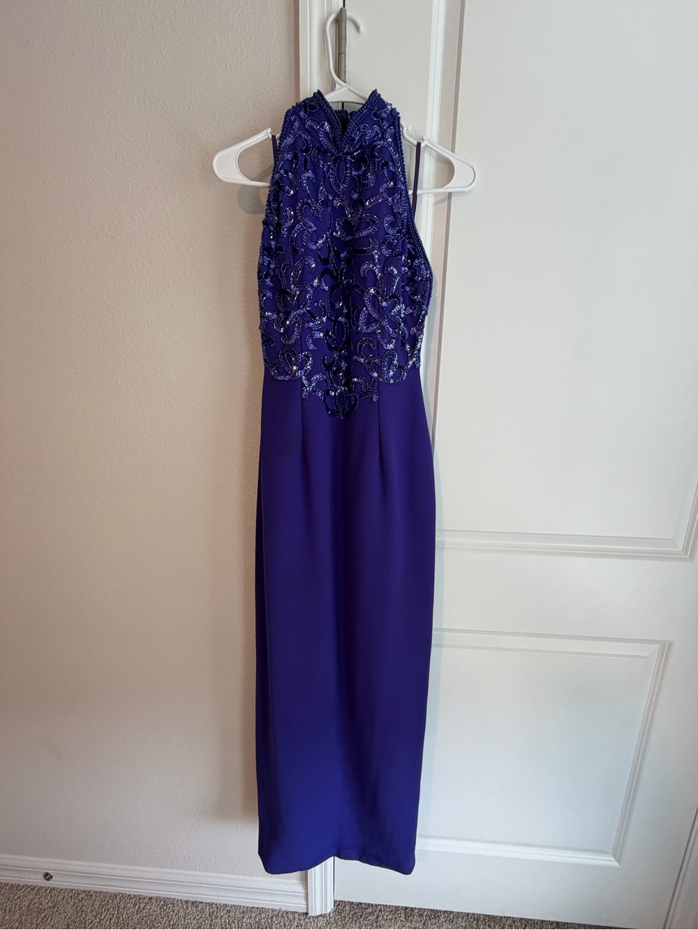 Tiffany Designs Royal Purple Beaded Halter Gown